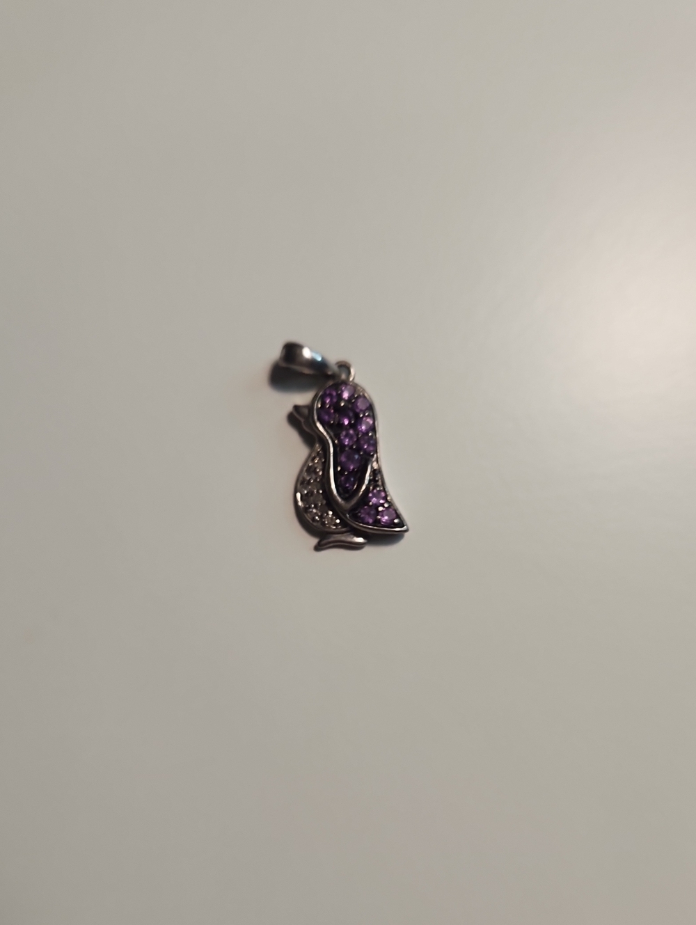 Sterling Silver Purple Pavé Penguin Pendant Necklace Charm cz